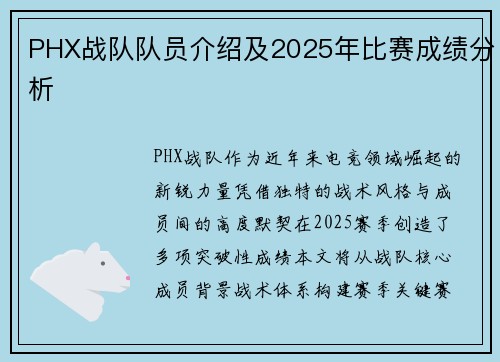 PHX战队队员介绍及2025年比赛成绩分析